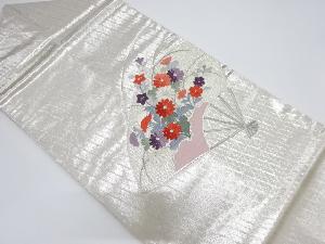 リサイクル　扇面に秋草模様刺繍名古屋帯